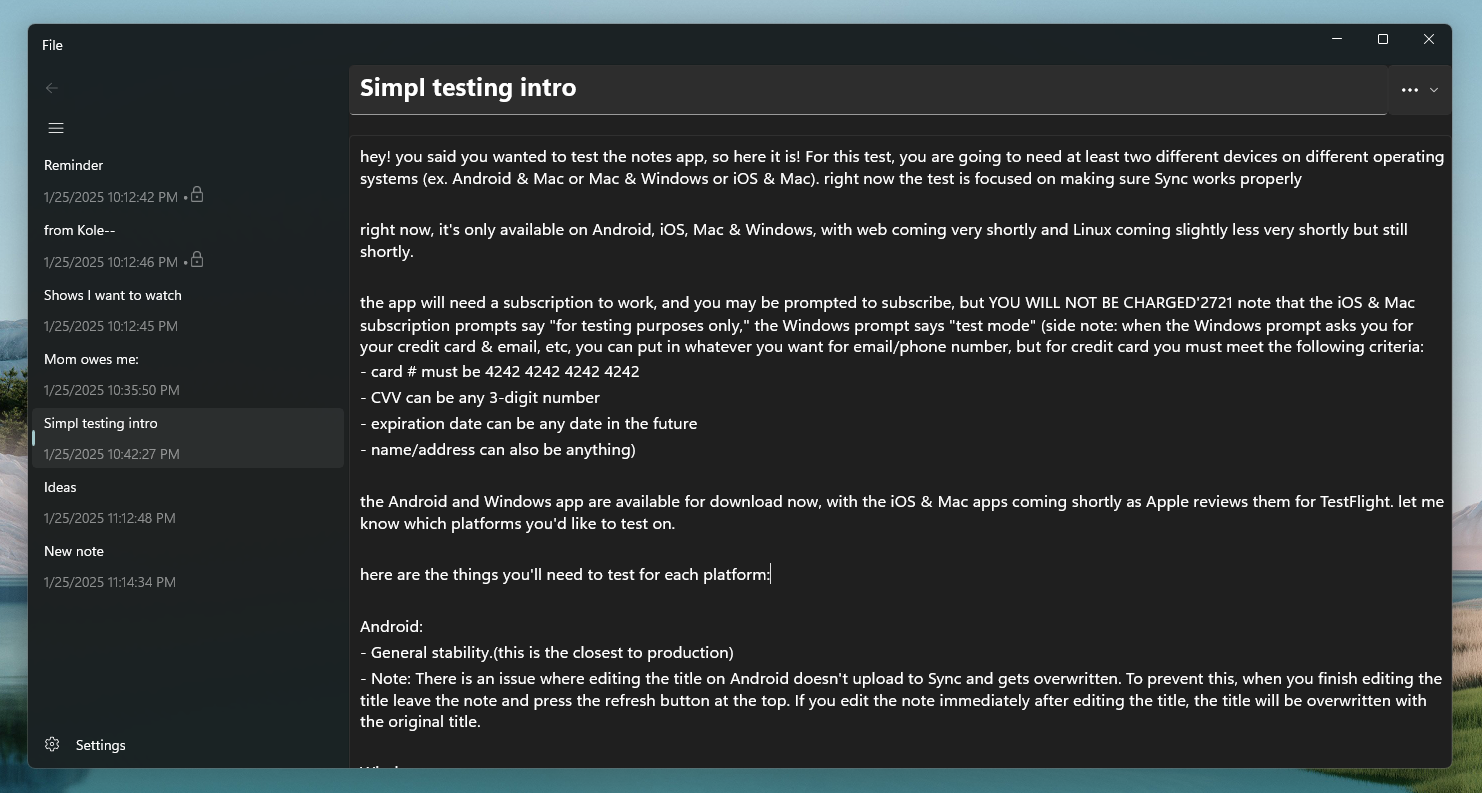 Simpl Notes running on Windows